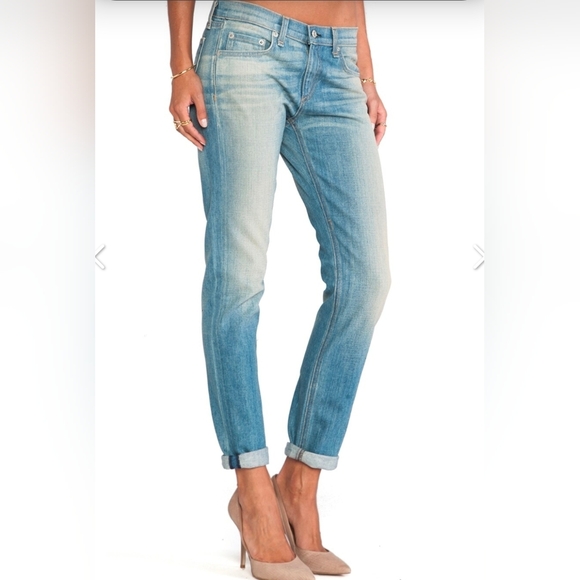 rag & bone Denim - Rag & Bone The Dre Slim Boyfriend Jeans | Green Cast Faded Blue Denim Wash Sz 28